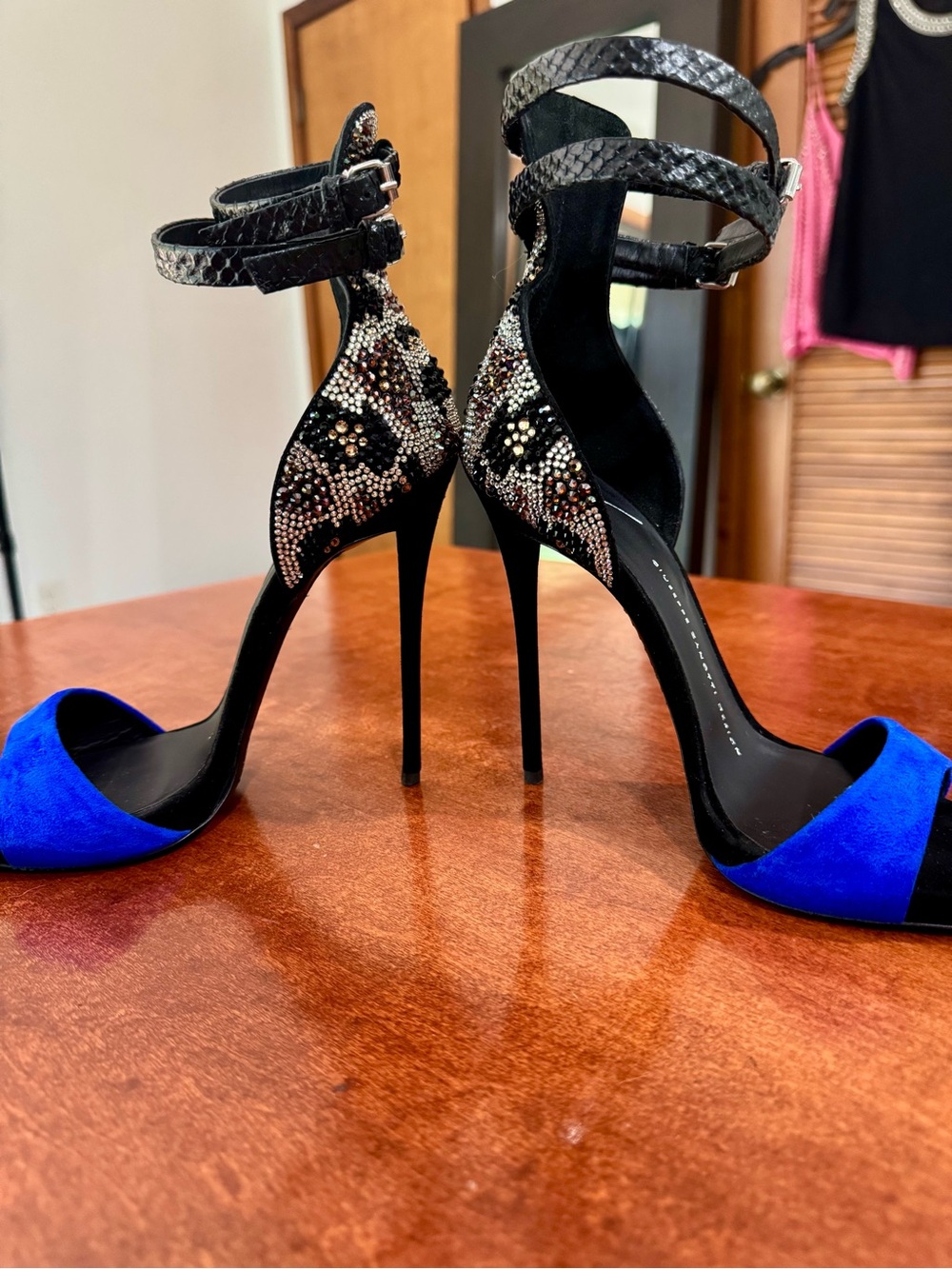 Giuseppe Zanotti Cobalt Blue Suede and Swarovski Crystal Stilettos - Picture 5 of 13